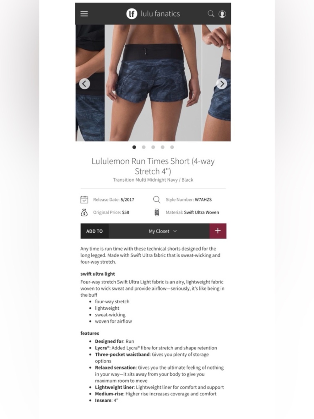 RARE lululemon athletica Run Times Short 4-way Stretch 4” LIKE NEW Sz 4 - Picture 2 of 8